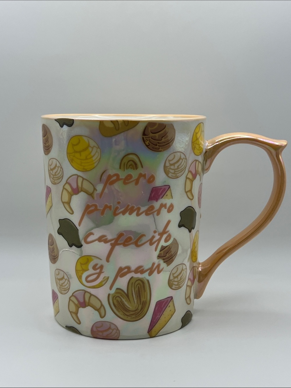 Iridescent Pastry Pattern Mug with Rose Gold Handle